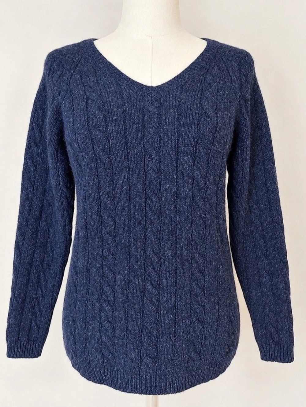 Express Bleus 100% Wool Navy Cable Knit V-Neck Sweater Size S